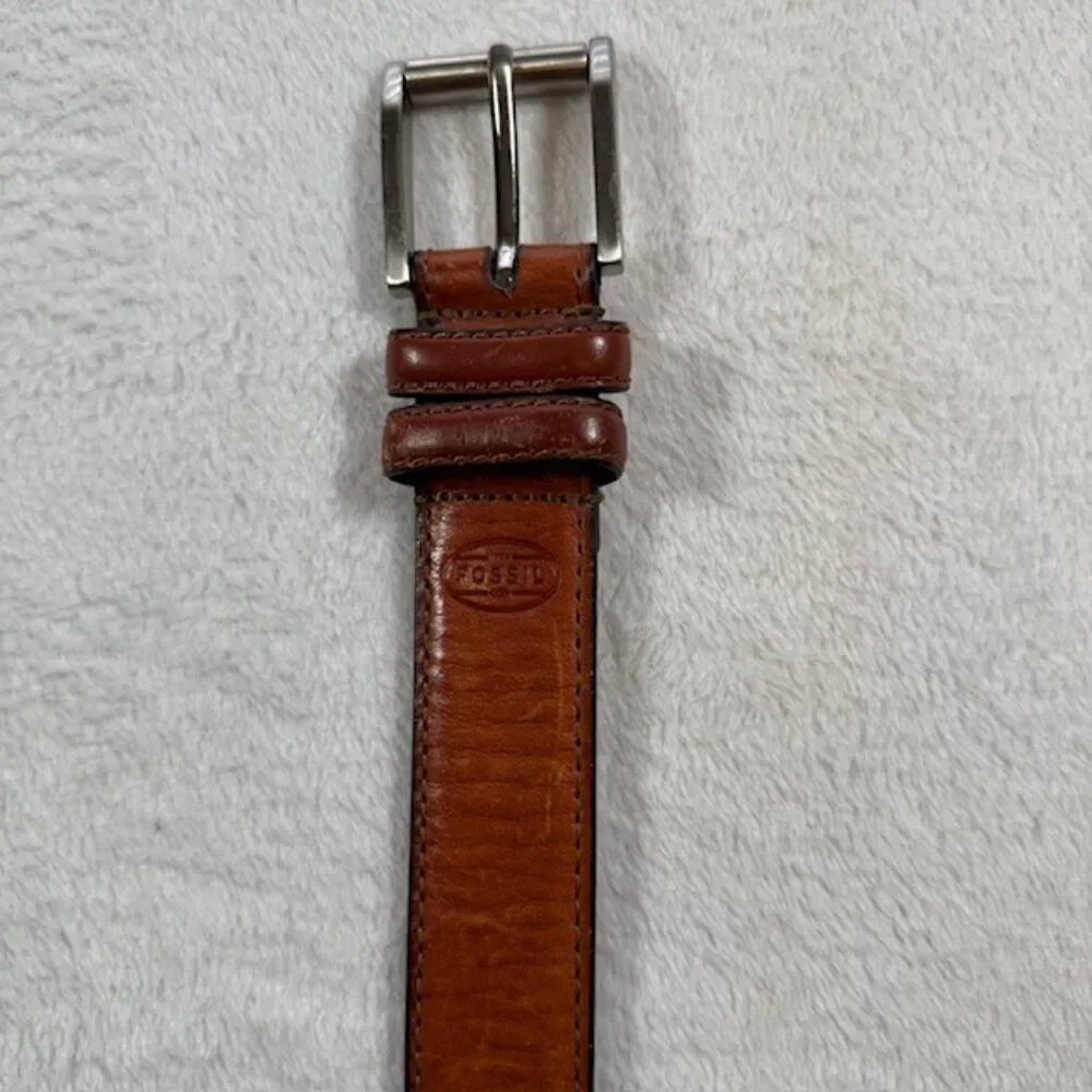 Fossil Brown Leather Belt Unisex Size 38